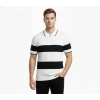 Erkek T-shirt Çizgili Triko Dokuma Kumaş Polo Yaka Yarım Fermuarlı Regular Kalıp Tişört - Beyaz