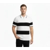 Erkek T-shirt Çizgili Triko Dokuma Kumaş Polo Yaka Yarım Fermuarlı Regular Kalıp Tişört - Beyaz