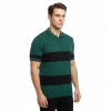 Erkek T-shirt Çizgili Triko Dokuma Kumaş Polo Yaka Yarım Fermuarlı Regular Kalıp Tişört - Çağla Yeşili