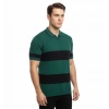 Erkek T-shirt Çizgili Triko Dokuma Kumaş Polo Yaka Yarım Fermuarlı Regular Kalıp Tişört - Çağla Yeşili