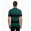 Erkek T-shirt Çizgili Triko Dokuma Kumaş Polo Yaka Yarım Fermuarlı Regular Kalıp Tişört - Çağla Yeşili