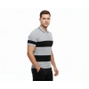 Erkek T-shirt Çizgili Triko Dokuma Kumaş Polo Yaka Yarım Fermuarlı Regular Kalıp Tişört - Gri