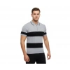 Erkek T-shirt Çizgili Triko Dokuma Kumaş Polo Yaka Yarım Fermuarlı Regular Kalıp Tişört - Gri