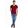 Erkek T-Shirt V Yaka Slim Fit Dar Kesim Likralı Tişört Günlük Basic Body - Bordo