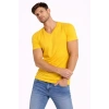 Erkek T-Shirt V Yaka Slim Fit Dar Kesim Likralı Tişört Günlük Basic Body - Limon