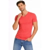 Erkek T-Shirt V Yaka Slim Fit Dar Kesim Likralı Tişört Günlük Basic Body - Nar Çiçeği