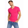 Erkek T-Shirt V Yaka Slim Fit Dar Kesim Likralı Tişört Günlük Basic Body - Pembe