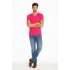 Erkek T-Shirt V Yaka Slim Fit Dar Kesim Likralı Tişört Günlük Basic Body - Pembe
