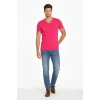 Erkek T-Shirt V Yaka Slim Fit Dar Kesim Likralı Tişört Günlük Basic Body - Pembe