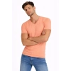 Erkek T-Shirt V Yaka Slim Fit Dar Kesim Likralı Tişört Günlük Basic Body - Toz Pembe