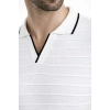 Erkek Triko Kumaş Yakalı Düğmesiz Açık Yaka Fitilli Kısa Kollu Regular Fit Tişört T-shirt - Beyaz