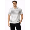 Erkek Triko Polo Yaka Fermuarlı Çizgili Tişört T-Shirt Yazlık Şık - Beyaz