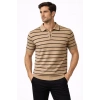 Erkek Triko Polo Yaka Fermuarlı Çizgili Tişört T-Shirt Yazlık Şık - Kahverengi