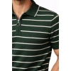 Erkek Triko Polo Yaka Fermuarlı Çizgili Tişört T-Shirt Yazlık Şık - Yeşil