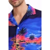 Erkek Tropikal Ada Manzara Desenli Kısa Kol Gömlek Hawaii Tarz Yazlık Rahat Kalıp - Desenli