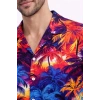 Erkek Tropikal Desenli Kısa Kol Gömlek Rahat Kalıp Yazlık Hawaii Tarz - Desenli