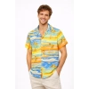 Erkek Tropikal Palmiye Desenli Kısa Kol Gömlek Yazlık Beach Tarz Rahat Kalıp - Desenli