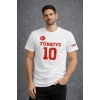Erkek TÜRKİYE Ay Yıldız Baskılı 10 Numara Forma Tişört Taraftar T-Shirt - Beyaz