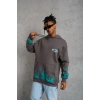 Erkek Üç İplik İçi Pamuklu Alev Baskılı Kapüşonlu Sweatshirt - Gri