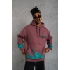 Erkek Üç İplik Içi Pamuklu Alev Baskılı Kapüşonlu Sweatshirt - Gül Kurusu