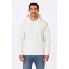 Erkek Üç İplik Kapüşonlu Tam Fermuarlı Kanguru Çepli SweatShirt Hoodie - Beyaz