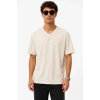 Erkek V Yaka Basic Tişört Kısa Kol Yazlık Regular Fit T-Shirt - Bej