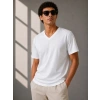 Erkek V Yaka Basic Tişört Kısa Kol Yazlık Regular Fit T-Shirt - Beyaz