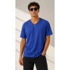 Erkek V Yaka Basic Tişört Kısa Kol Yazlık Regular Fit T-Shirt - Saks Mavisi