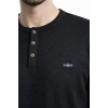 Erkek Waffle Dokulu Likralı Henley Yaka Düğmeli Regular Fit Kısa Kollu T-Shirt - Siyah