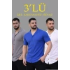 Erkek Waffle Dokuma Açık Yakalı Düğmeli Regular Kalıp 3’lü Gömlek Seti - Gri, Saks Mavisi, Beyaz