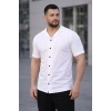 Erkek Waffle Kumaş Kısa Kollu Düğmeli Açık Yaka Regular Fit Gömlek - Beyaz