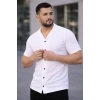 Erkek Waffle Kumaş Kısa Kollu Düğmeli Açık Yaka Regular Fit Gömlek - Beyaz