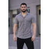Erkek Waffle Kumaş Kısa Kollu Düğmeli Açık Yaka Regular Fit Gömlek - Gri