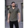 Erkek Waffle Kumaş Kısa Kollu Düğmeli Açık Yaka Regular Fit Gömlek - Haki