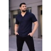 Erkek Waffle Kumaş Kısa Kollu Düğmeli Açık Yaka Regular Fit Gömlek - Lacivert