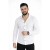 Erkek Waffle Kumaş Uzun Kollu Düğmeli Açık Yaka Regular Fit Gömlek - Beyaz