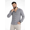 Erkek Waffle Kumaş Uzun Kollu Düğmeli Açık Yaka Regular Fit Gömlek - Füme