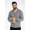 Erkek Waffle Kumaş Uzun Kollu Düğmeli Açık Yaka Regular Fit Gömlek - Füme