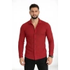 Erkek Waffle Kumaş Uzun Kollu Düğmeli Açık Yaka Regular Fit Gömlek - Kırmızı