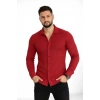 Erkek Waffle Kumaş Uzun Kollu Düğmeli Açık Yaka Regular Fit Gömlek - Kırmızı