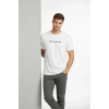 Erkek Wafıl Kumaş Tişört Regular Kalıp Bisiklet Yaka Baskılı Günlük Basic T-Shirt - Beyaz