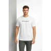 Erkek Wafıl Kumaş Tişört Regular Kalıp Bisiklet Yaka Baskılı Günlük Basic T-Shirt - Beyaz