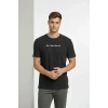 Erkek Wafıl Kumaş Tişört Regular Kalıp Bisiklet Yaka Baskılı Günlük Basic T-Shirt - Siyah