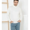 Erkek Yarım Boğaz Triko Kazak Yumuşak Dokulu Pamuklu Ince Dokuma, Uzun Kollu Rahat Regular Kalıp - Beyaz