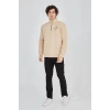 Erkek Yarım Fermuarlı Baskılı Sweat - Bej