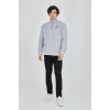 Erkek Yarım Fermuarlı Baskılı Sweat - Gri