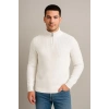 Erkek Yarım Fermuarlı Triko Kazak – Selanik Örgü, Dik Yaka, Pamuklu Dokuma, Regular Fit Uzun Kollu Kışlık Model - Beyaz