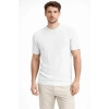 Erkek Yazlık Fitilli Triko Tişört Kısa Kol Bisiklet Yaka T-Shirt - Beyaz