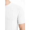 Erkek Yazlık Fitilli Triko Tişört Kısa Kol Bisiklet Yaka T-Shirt - Beyaz