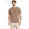 Erkek Yazlık Fitilli Triko Tişört Kısa Kol Bisiklet Yaka T-Shirt - Kahverengi